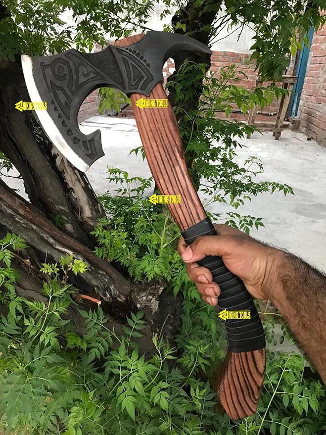 [OLDZ CRAFTZ] 22”Two Handed Large Berserker AxeReal Large Norse AxeScandinavian Style Viking Axe Double Headed ax Functional Viking ax History of Viking and Norse Mythology (Fully Forged Axe)