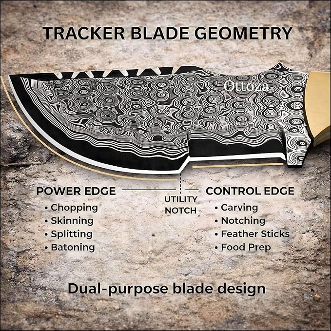 Ottoza Handmade Damascus Hunting Knife with Sheath - Fixed Blade Camping &amp Survival Knives for Men Horizontal Carry Tracker-Style Outdoor Gifts for Men 115
