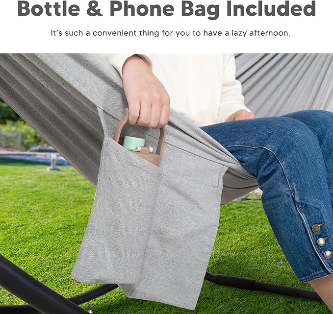 SUNCREAT Portable Large Hammock with Stand Two Person Hammock with Stand Included Patent Pending Light Gray