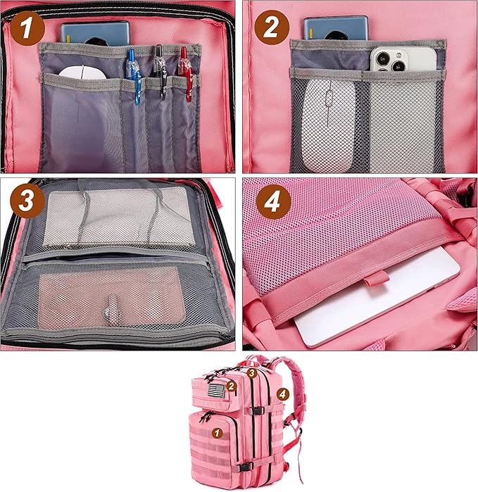 50L Military Tactical Backpack Training Gym Fitness Bag Outdoor Hiking Camping Army Molle Backpacks for Women Travel (Pink)