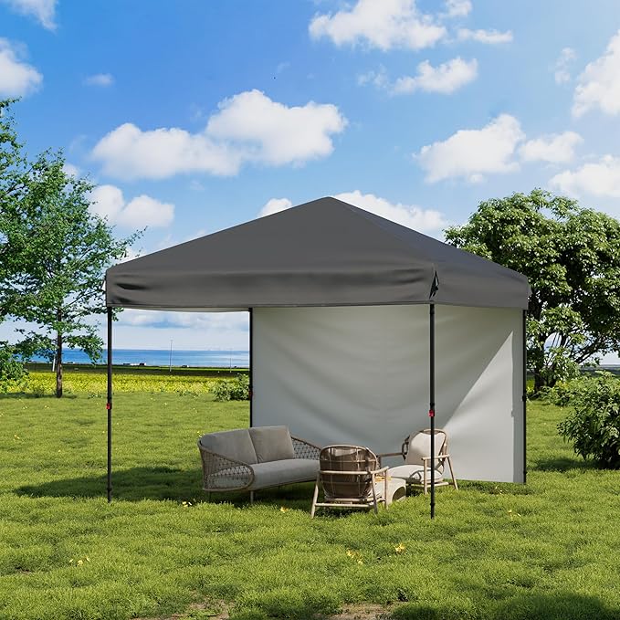 10 X 10ft Pop-Up Canopy Foldable Outdoor Sunshade Shelter One-Push Setup Tent for Events Parties Camping and Commercial Use. Instant Setup Tent Shelter with 1 Removable Sidewalls+ Gray