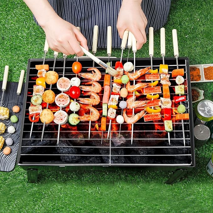 Uten Charcoal Grill BBQ Grill Folding Portable Lightweight smoker Grill Barbecue Grill Small desk Tabletop Outdoor Grill for Camping Picnics Garden Beach Party 17''x11.6''x 2.6''