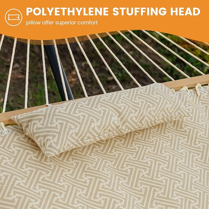 Lazy Daze Hammocks 12 FT Sunbrella Fabric Hammock not Fading with Spreader Bars and Free Pillow Fits for 2 Persons All Weather and Fade Resistant for Patio Yard 450 lbs Capacity Meander Wren