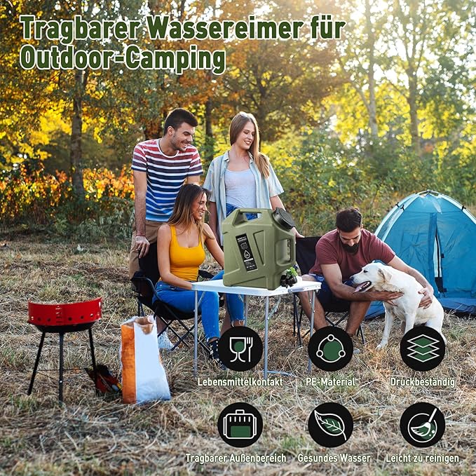 3.2 Gallon Water Jug12L Portable Water Container with Spigot Cleaning Brush Detachable Hose &amp Extra Lid Dual Handles Design BPA-Free Camping Hydration Canteen Outdoor Tank Storage PE - Green