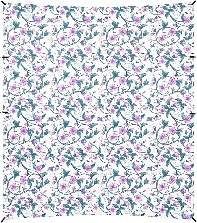 ALAZA Purple Cherry Blossom Flower Beach Tent Sun Shelter UPF50+ Protection Beach Shade Canopy w/ 4 Sandbags for Outdoor Camping Fishing Backyard Fun Picnic 10x9 ft