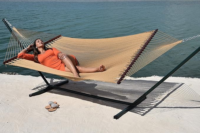 Island Oasis Caribbean Hammocks and Stand Set (Green Stand and Tan Hammock)