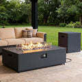42 Propane Fire Pit Table Set with Tank Holder Rectangle 2-Piece Outdoor Firepit Wind Guard Lid Glass Stones and Cover
