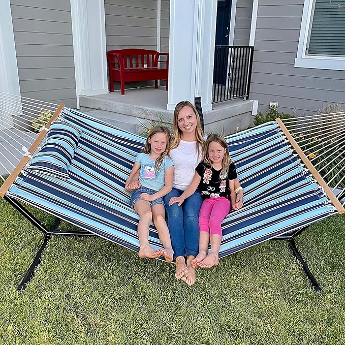 Lazy Daze Hammocks 12 FT Quilted Fabric Double Hammock with Spreader Bars and Detachable Pillow 450lbs Weight Capacity