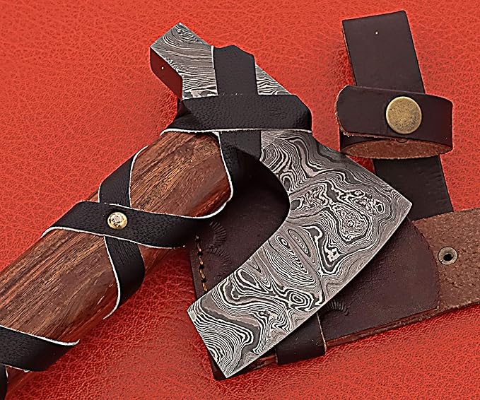 Smart &amp Sharp Hand Forge Custom Made Hatchet Axe Hand Made Damascus Steel Blade/Best Gift/Gift for him SS-17345(Rose Wood)
