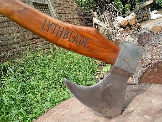 LYTHBLADE Handmade Damascuss Steel Axe Gift Forged Damascus Steel Vintage Axe with Rose Wood Shaft Viking Bearded Camping Axe