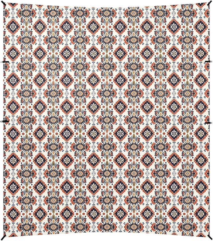 ALAZA Vintage Ikat Flowers Aztec Art Beach Tent Sun Shelter UPF50+ Protection Beach Shade Canopy w/ 4 Sandbags for Outdoor Camping Fishing Backyard Fun Picnic 10x9 ft