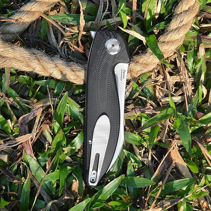 Harnds Parrot Folding Pocket Knife with Clip and Blade Lock 8.4 EDC Folding Knife with Sweatproof G10 handle and 14C28N Stainless Blade (Black)