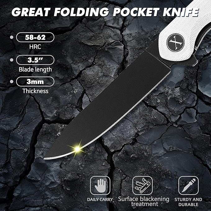 Father's Day Mother's Day &amp Birthday Gift for Him or Her - Unique White Pocket Knife for Men or Women Premium Folding Knife with D2 Steel &amp G10 Handle Fast One-Hand Open Flipper for EDC Ca