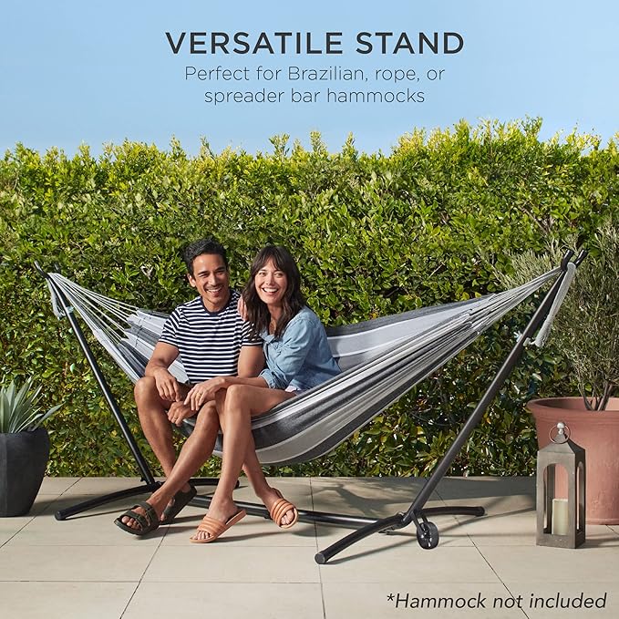 Best Choice Products Portable Heavy-Duty 9ft Steel Hammock Stand w/Built-in Wheel Carrying Case Weather-Resistant Finish 450lb Capacity