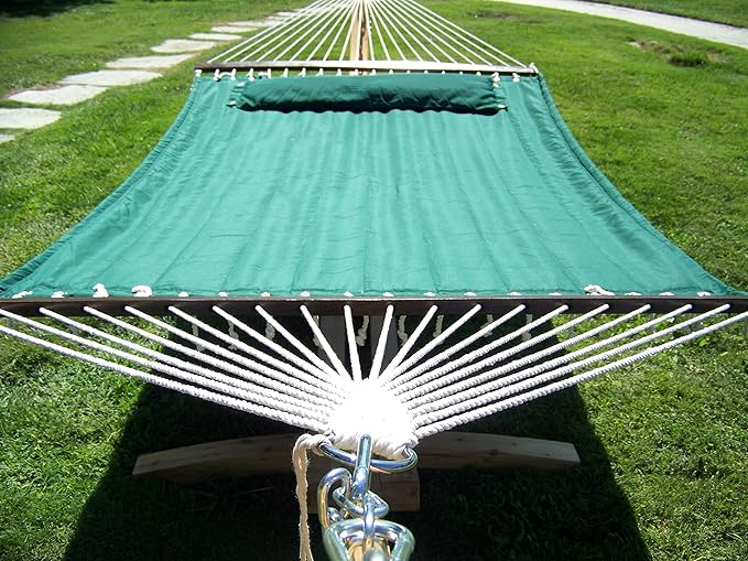 14 Ft. Wooden Arc Hammock Stand + Deluxe Quilted Double Padded Hammock Bed w/Pillow. 2 Person Bed. 450 LB Capacity(Natural Stain/Elegant Hunter Green)