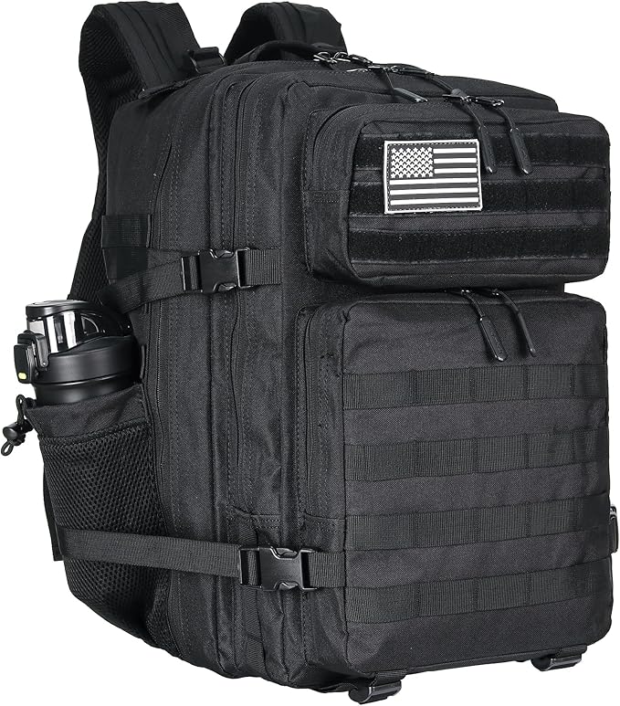 45L Military Tactical Backpacks 3 Days Assault Pack Bag Fitness Rucksack 3 Day Bug Out Bag Hiking Treeking Molle Daypack (Black)