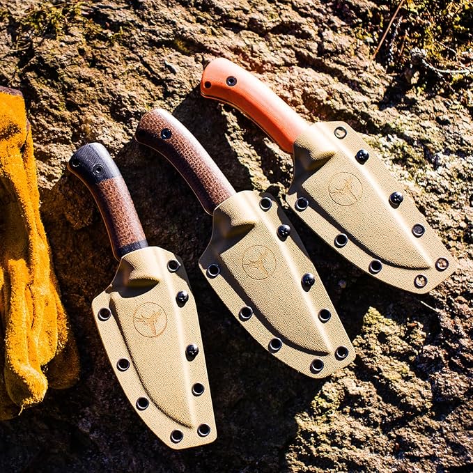 Spark Fixed Blade Knife with Sheath Textured Wood Handle Full Tang Outdoor Hunting Camping Survival Knife (Orange G10 Handle)