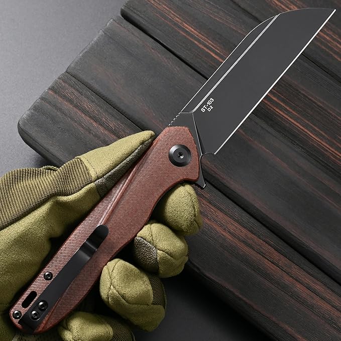 Sitivien ST103 Folding Knife D2 Steel BladeMicarta Handle EDC Tool Knife for Outdoor Camping Hunting Survival(Brown)