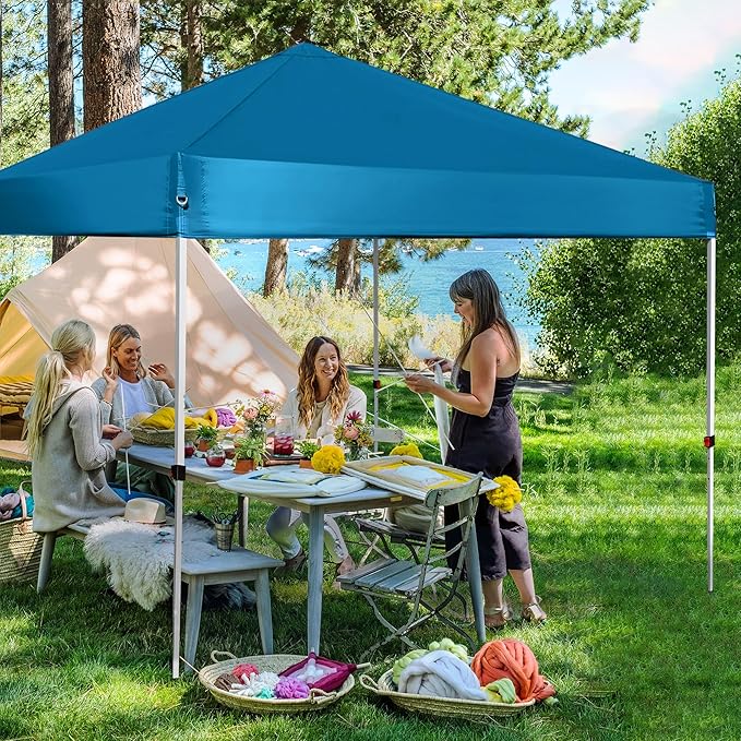 Pop Up Canopy 8X8 FTPortable Sun Instant Shelter w/Backpack BagWaterproofAdjustable Straight Leg Heights CanopiesOutdoor Tents for PartiesCampingCommercial EventLake Blue