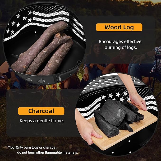 PrimeZone 42 Outdoor Fire Pit with 2 Grills - Wood Burning Firepit for Outside with Cover &amp Poker Heavy Duty Metal Fire Pit Large Round Fireplace for Patio Backyard Picnic Camping Bonfire