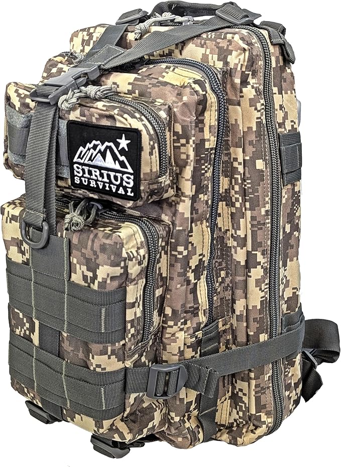 Sirius Tactical Backpack - 30L Capacity - Heavy Duty 900D Polyester - Hunting Hiking or Camping Backpack – Military Backpack (Digital Camo)