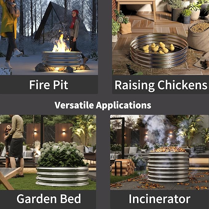 48 Inch Outdoor Fire Pit Ring Round Galvanized Portable Fire Pit for Camping Metal Steel Bonfire Fire Ring for Outside Backyard