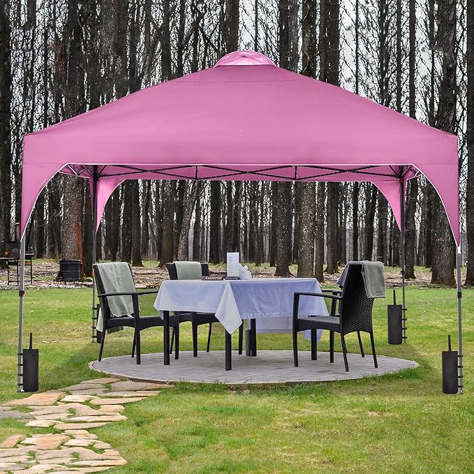 GDY 12X12 Pop Up Canopy Tent Outdoor Canopy Tent Commercial Instant Gazebos Portable Shelter Canopies for Patio/Outdoor/Wedding Parties and Events Pink.