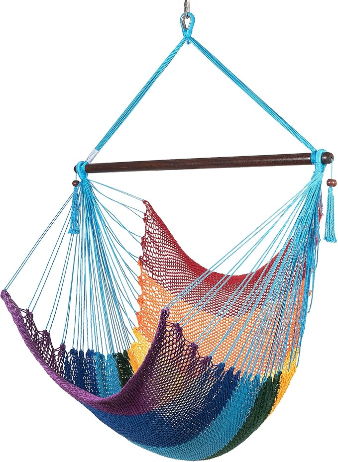 Large Caribbean Hammock Chair - 48 Inch - Polyester - Hanging Chair - Rainbow