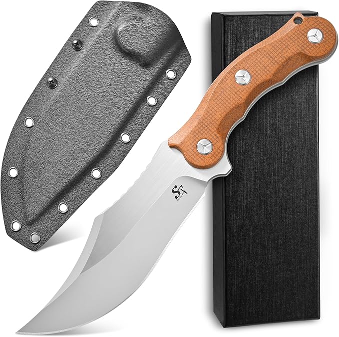 Sitivien ST39 Fixed Blade Knife 7mm DC53 Steel Blade Ergonomic Micarta Handle Full Tang Knife with Sheath for Outdoor Camping Hiking Working Survival (Brown)