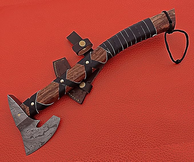 Smart &amp Sharp Hand Forge Custom Made Hatchet Axe Hand Made Damascus Steel Blade/Best Gift/Gift for him SS-17346(Rose Wood) (Rose Wood)