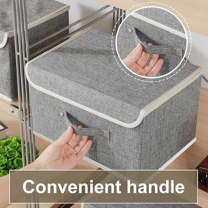 Fabric Storage Bins Cube Organizers with Flip-Top Lid and HandlesStorage Boxes for Organizing HomeOfficeand ClosetGrey5 Pack 13 X 9.1 X 7.9 in