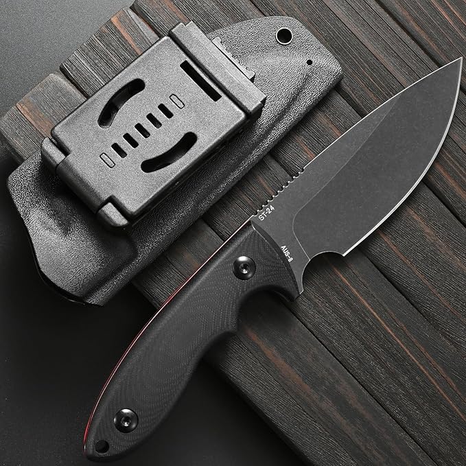 Sitivien ST24 Fixed Blade Knife AUS-8 Brushed Steel Blade Double Color G10 Handle Full Tang EDC Fixed Knifes for Outdoor Working Camping Hunting Fishing(Black Handle+Black)