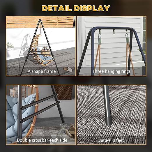 A-Shaped Hammock Chair Stand Heavy Duty Swing Stand for Indoor and Outdoor Use 330 lbs Capacity Black