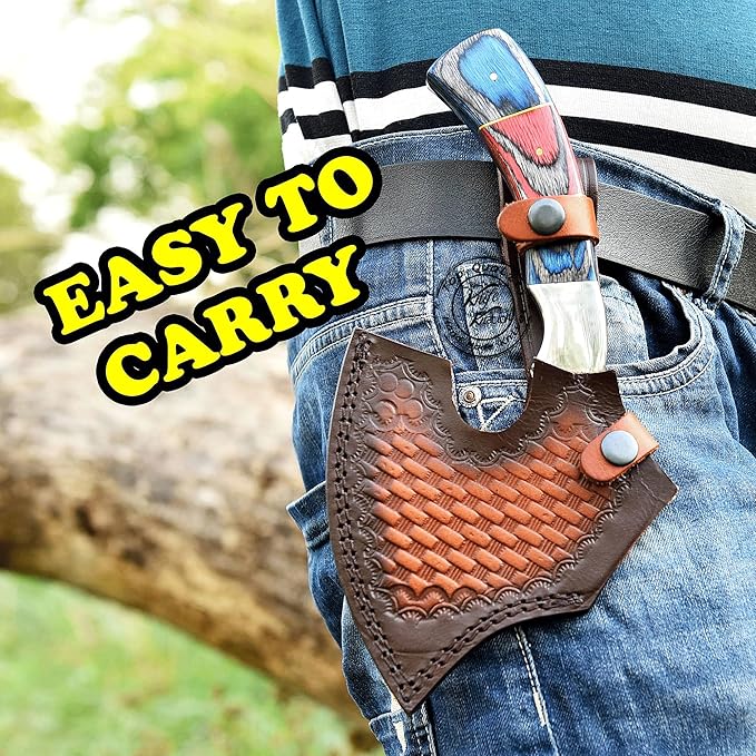 Handmade Stainless Steel Camping Hatchet Axe Hunting Knife 10.50 Full Tang Small Axe Camp Hatchet with Leather Sheath Survival Hatchet Tomahawk Axe for Outdoor Bushcraft Hiking KKH-44