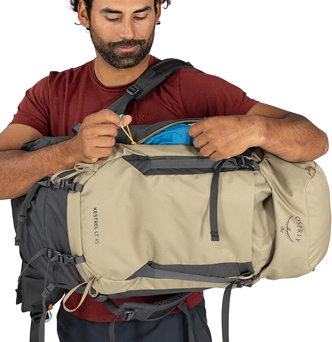 Osprey Kestrel LT 45L Men's Backpacking Backpack - Lightweight Hiking &amp Camping Bag with Waterproof Raincover Moss Green