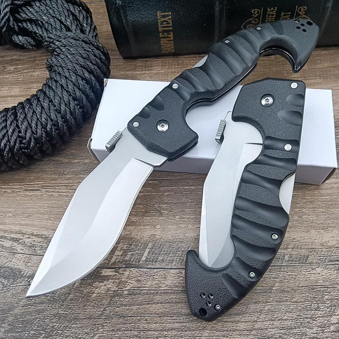 10.4in Unisex Adult Lockback Folding Knife - Tri-Ad Lock Pocket Knife with AUS8 Steel blade and Nylon Glass Fiber HandleThumb Plate and Belt Clip for EDC Camping Hunting Survival
