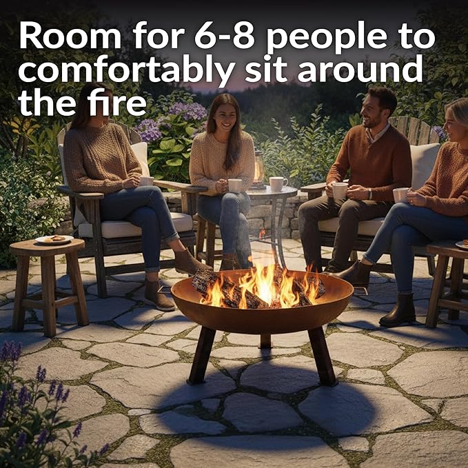 Sunnydaze 30-Inch Cast Iron Heavy Duty Fire Pit for Outside - Wood Burning Outdoor Fire Pit Bowl with Handles - Rust