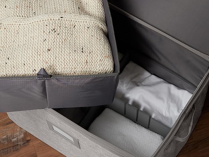 Covermates Keepsakes Adjustable Zip-Top Storage Box FlexGrid Organizer Compartments Heavy Duty Polyester Stackable Design ID Window Reinforced Handles Grey Heather