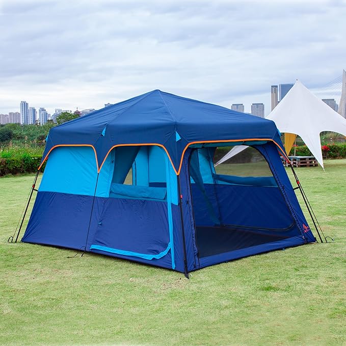 KTT Large Tent 6-8-10-12 PersonFamily Cabin Tents2 Rooms2 Doors and 4 Windows with MeshStraight WallWaterproofDouble LayerBig Tents for OutdoorPicnicCampingFamily Gathering