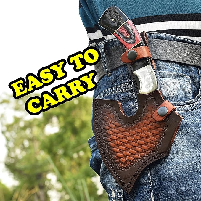 Handmade Stainless Steel Camping Hatchet Axe Hunting Knife 10.50 Full Tang Small Axe Camp Hatchet with Leather Sheath Survival Hatchet Tomahawk Axe for Outdoor Bushcraft Hiking KKH-42