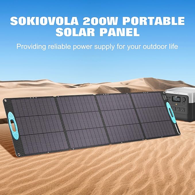 SOKIOVOLA 200W Portable Solar Panels for Power Station IP68 Waterproof ETFE Foldable Solar Panel Kit 25% High Conversion Efficiency Solar Panel for Camping Outdoor RV Blackout