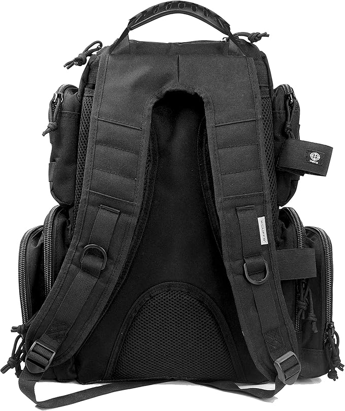 K-Cliffs Tactical Range Backpack – Lockable Bag for 5 Handguns Pouches – 900D Water‑Resistant with Rain Cover &amp USA Patch