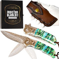 MINI.KATANA Unleash Damascus Pocket Knife - 67-layer VG10 Steel Damascus Folding Knife with Clip Leather Sheath - High Carbon Steel Pocket Knife for Men - Handmade Sharp and Durable
