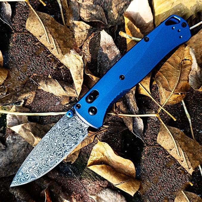 Damascus Pocket Knife 3 Blue Pocket Knife With Aluminum Handle And Reversible Pocket Clip For Camping And Hiking