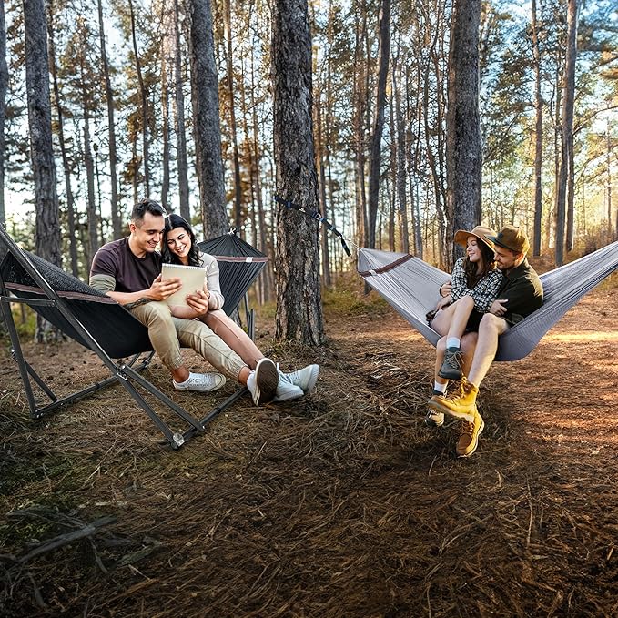 Tranquillo Combo x2 Hammocks with Stand for Outside &amp Tree Straps Heavy Duty Hammock with Stand 600lbs for Indoor Outdoor Patio Backyard x2 Hammocks for 2 Person (Combo - Black Medium)