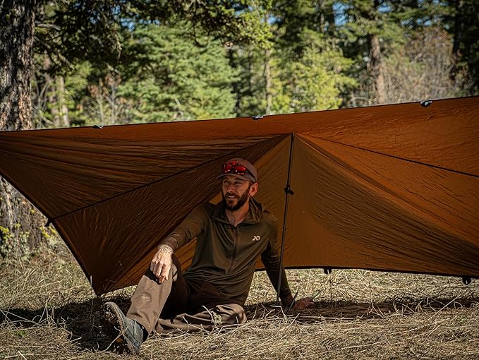 VIAM Outdoors Switchback Tan Tarp: Waterproof Camping Tarp for Hunting Glassing Hammock Rain Fly Ultralight Backpacking Gear Sun Shelter &amp Heavy Duty Outdoor Protection - 1.1oz