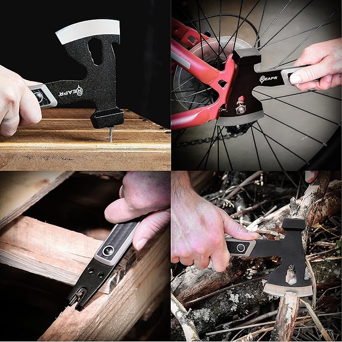 Reapr 11014 Versa Camp Axe Multitool with Pry Bar Nail Puller Hammer Wrench Set Bottle Opener 10.75 Length Survival Tools and Outdoor Accessories Black