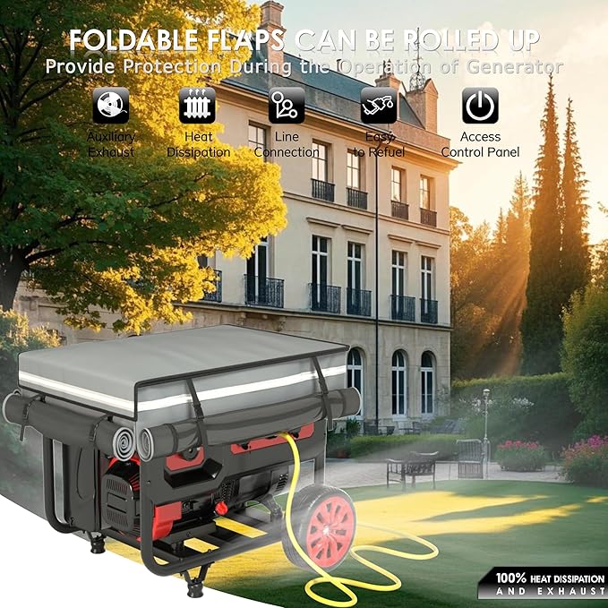Generator Covers While Running 32x24x24 Inches Generator Covers for Outside Heavy Duty Dustproof/Waterproof 1680+400D Double Layer for 5000W-10000W Frame Generators Grey