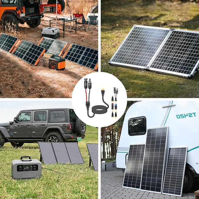 6-in-1 Solar Panel Connector Cable Kit 14AWG Heavy-Duty Weatherproof Extension Multi Output DC5521/7909/8020/XT60 for Portable Power Station RV Camping Generator(10FT)