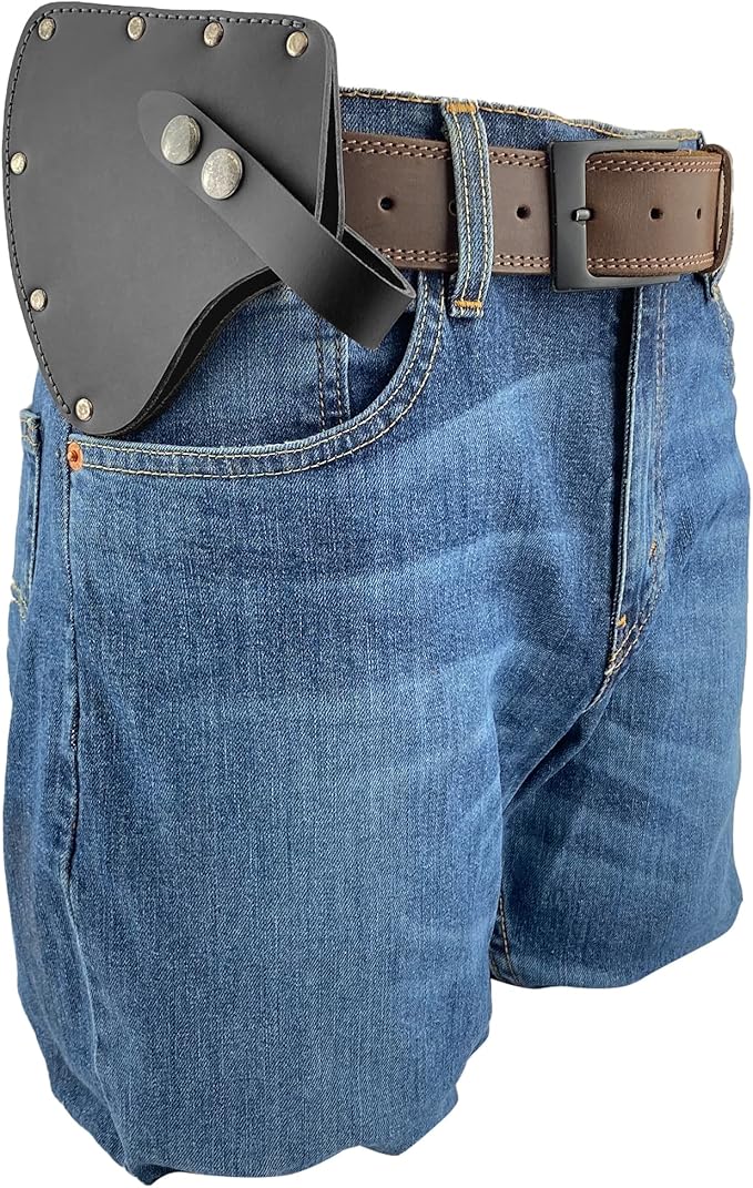 Camper Axe Head Sheath Protector Case Hatchet Blade Safety Sleeve Camping Accessories Lumberjack Outdoors Essentials Full Grain Leather Handmade Charcoal Black